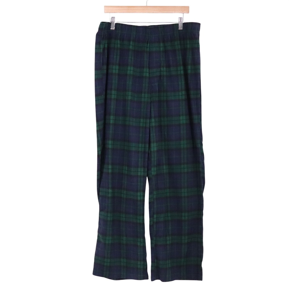 Unbranded Pajama Pants Mens L Black Watch Plaid Green Navy Fleece Excellent